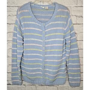 Vintage Cherokee striped grandma cottagecore  cotton knit cardigan sweater XL.